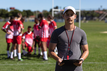 Rugby coach looking at the camera