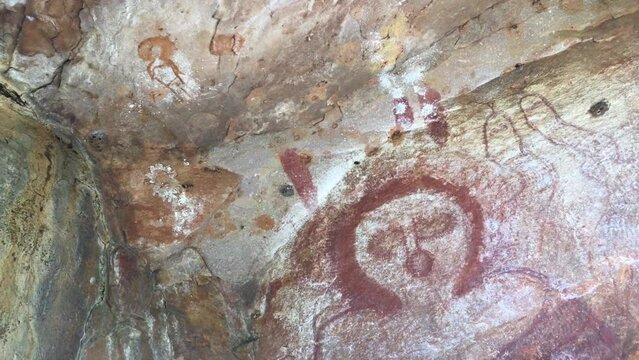 Australian Aboriginal mythology painted on rock gallery in Kimberley Western Australia.