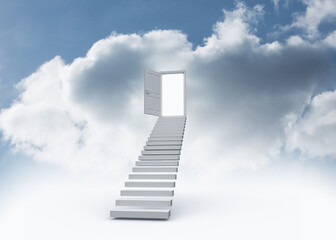Open door at top of stairs in the sky