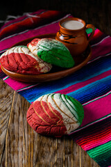 bread with colors of the flag of mexico, concha traditional bread of mexico, september 16 