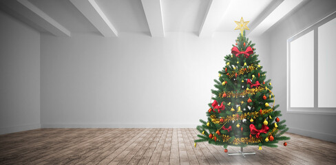 Home with christmas tree