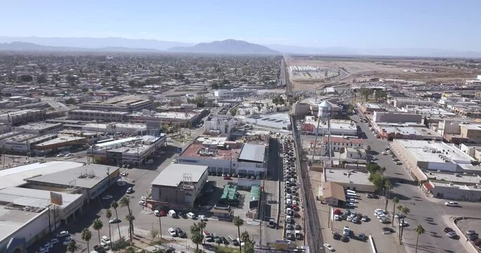 Drone flying over the border from the United States of America to the Mexico