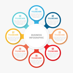 Simple and Clean Presentation Circular Business Infographic Design Template with 8 Bar of Options