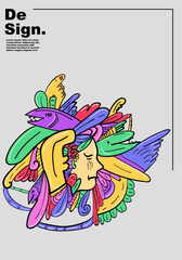 Colorful Abstract Background hand drawn with fish art form and woman, suitable for landing pages, social media posts, wallpapers, and t-shirt printing