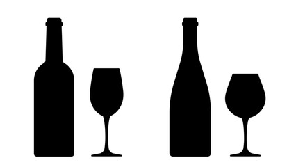 Wine bottles and glasses silhouette. Bordeaux and Burgundy.