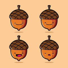 vector illustration of cute acorn emoji © Andriandesain
