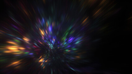 Abstract blue and violet blurred rays. Fantastic holiday background. Digital fractal art. 3d rendering.