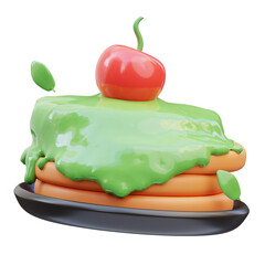 Melted matcha pan cake 3d illustration, 3d render