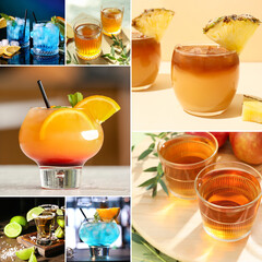 Set of tasty beverages on table