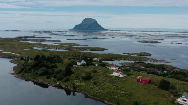 Lovund Island In Norway - aerial drone shot