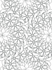 Flowers coloring book page. Isolated on white background. Doodle drawing anti-stress coloring books page for adults or children. Flat  Illustration