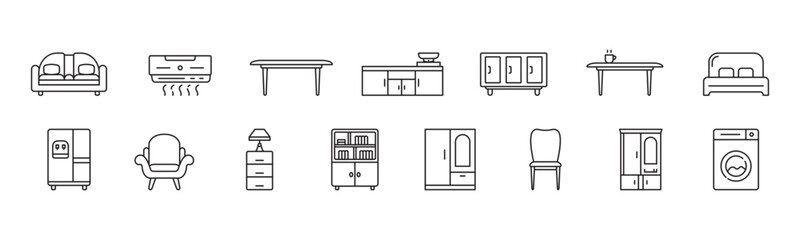 Home Appliances line art icon set design template vector illustration