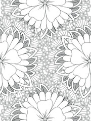 Flowers coloring book page. Isolated on white background. Doodle drawing anti-stress coloring books page for adults or children. Flat  Illustration