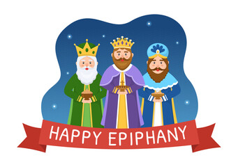 Happy Epiphany Day Template Hand Drawn Cartoon Flat Illustration Christian festival to Faith on the Divinity of Jesus Since His Coming to the World