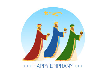 Happy Epiphany Day Template Hand Drawn Cartoon Flat Illustration Christian festival to Faith on the Divinity of Jesus Since His Coming to the World