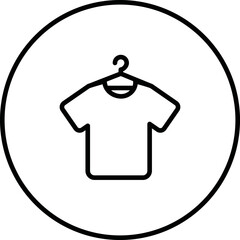 T-Shirt, clothing piece, hanger,  in circle black and white outline button, line icon vector illustration