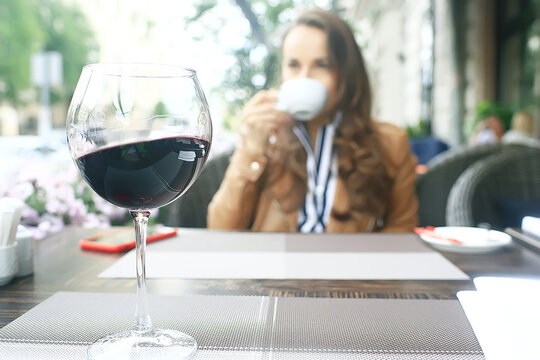 red wine lunch girl cafe lifestyle, summer outdoor restaurant, mediterranean food