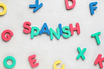 Word SPANISH with letters on grey background