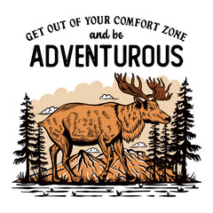 Moose vintage hand-drawn illustration - adventure illustration