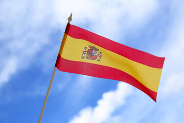 Flag of Spain waving outdoors, closeup