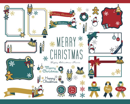 大人かわいいクリスマスアイコンベクターイラスト素材／プレゼント／サンタ／素材／ゴールド