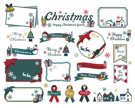 大人かわいいクリスマスアイコンベクターイラスト素材／プレゼント／サンタ／素材／ゴールド