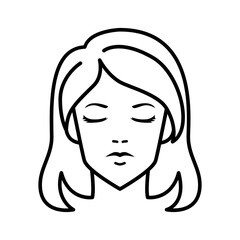 Beautiful Female Face Spa Closed Eyes Outline Vector Icon Illustration