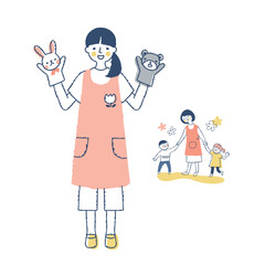 保育士の女性と保育園