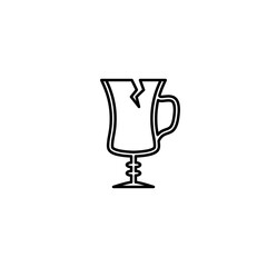 cracked irish coffee glass icon on white background. simple, line, silhouette and clean style. black and white. suitable for symbol, sign, icon or logo