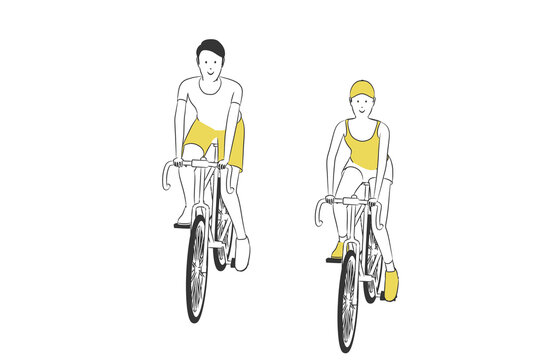サイクリングする男女のシンプルなイラスト