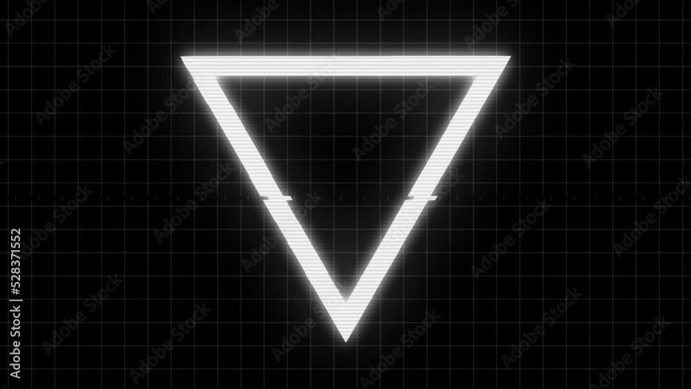 Wall mural glitch triangle. looped animation of glowing glitch triangle on black background with laser grid. an