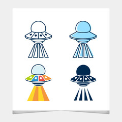 Set of alien spaceship vector element with flat color