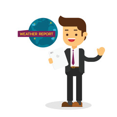 Attractive young tv news weather reporter man showing weather forecast