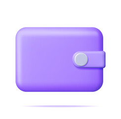 3D Purple Leather Wallet Isolated. Render Purse Icon with Clasp. Modern Finance Accessory for Money Cash and Bank Card. Storing and Carrying Banknotes and Coins. Vector Illustration