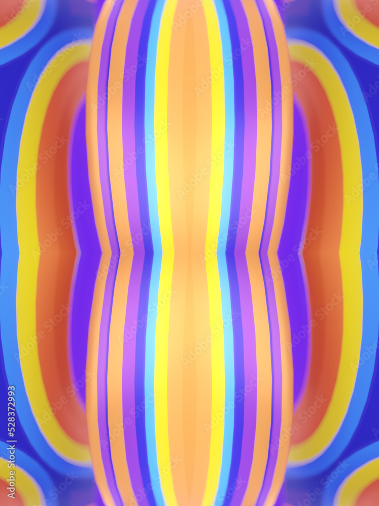 Poster Abstract shape with neon stripes. 3d rendering digital illustration. Optical illusion. Futuristic background