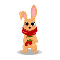 Cute winter bunny and mug. Symbol of the new year, Christmas.