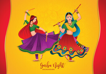 Garba night womans playing garba and dandiya celebration card design