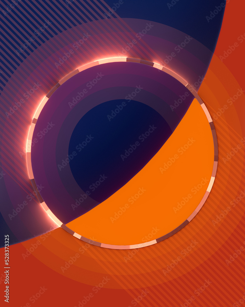 Poster Abstract template with glowing round shape and trendy color combination. 3d rendering digital illustration
