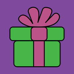 Box with a bow. Icon. Birthday present. New Year cartoon style. sticker, products, advertising displays, banners, posters, cover design templates, wallpapers with stories in social networks EPS10
