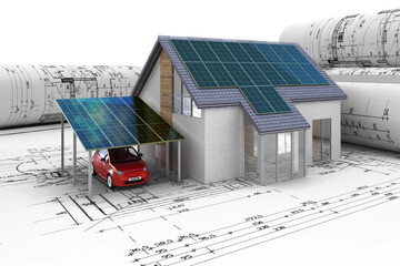 Solaranlage an einem Einfamilienhaus mit Carport
