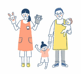 保育士の男女と子供