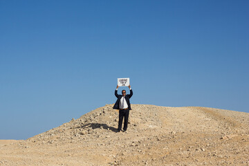The businessman is looking for a job. Bankruptcy and job loss