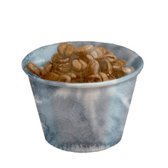 手描きのコーヒ豆の水彩イラスト