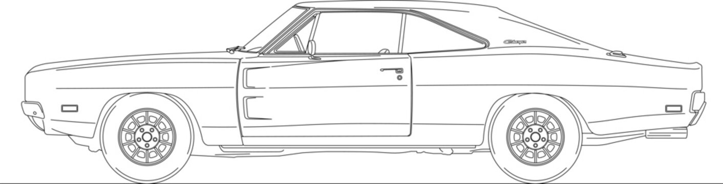 Dodge Charger RT vintage car, United States year 1969, vector illustration outlined