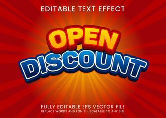 Modern 3D Open Discount Editable Text Style Effect Illustrator. Vector Design Template