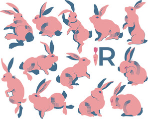 ピンクうさぎ12羽のセット