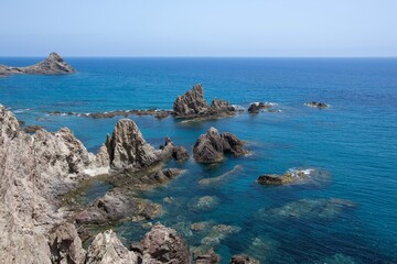 Fototapeta na wymiar Rock formations, Arrecife de las Sirenas, Cabo de Gata, Andalusia, Spain, Europe
