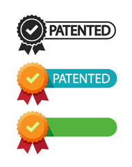 Patent certificate icon vector license, licenced medal stamp logo blank empty template, award trophy badge or best product service rosette, quality legal seal graphic rubber tag red green orange blue 