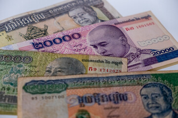 Cambodian banknotes in various values