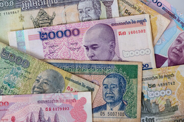 Cambodian banknotes in various values